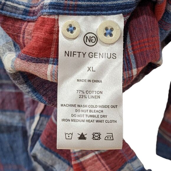Nifty Genius Men's Plaid Linen & Cotton Blend Casual Button Shirt Size XL - Picture 7 of 7